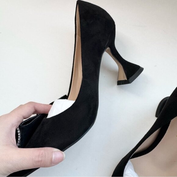 Size 6 YDN Women Pointed Toe Slip on Diamond Pump Special Kitten High Heel Black - Picture 7 of 12